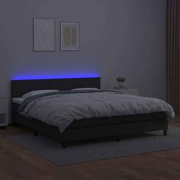 vidaXL Boxspring posteľ s matracom a LED čierna 180x200 cm umelá koža