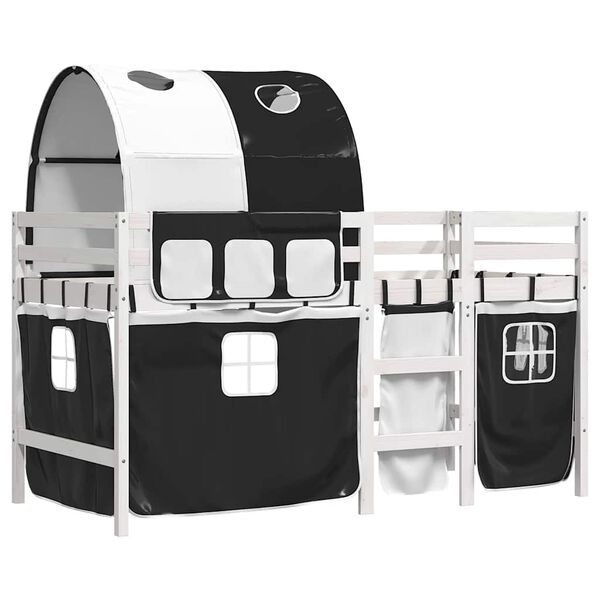 vidaXL Detská vyvýšená posteľ tunel bielo-čierna 90x190 cm borovica