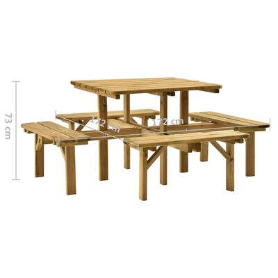 vidaXL 4-stranný piknikový stôl 172x172x73 cm impregnovaná borovica