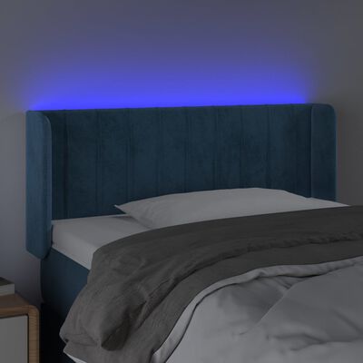 vidaXL Čelo postele s LED tmavomodré 83x16x78/88 cm zamat