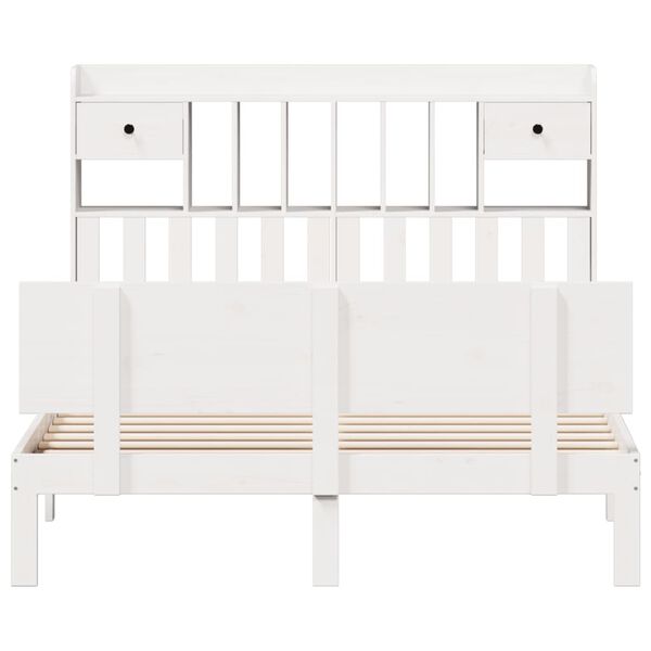 vidaXL Posteľ s knižnicou bez matraca biela 150x200cm borovicový masív