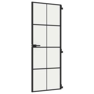vidaXL Vn&uacute;torn&eacute; dvere tenk&eacute; čierne 76x201,5 cm tvrden&eacute; sklo a hlin&iacute;k
