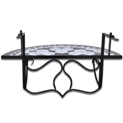 vidaXL Závesný stolík na balkón, čierno biely, mozaikový