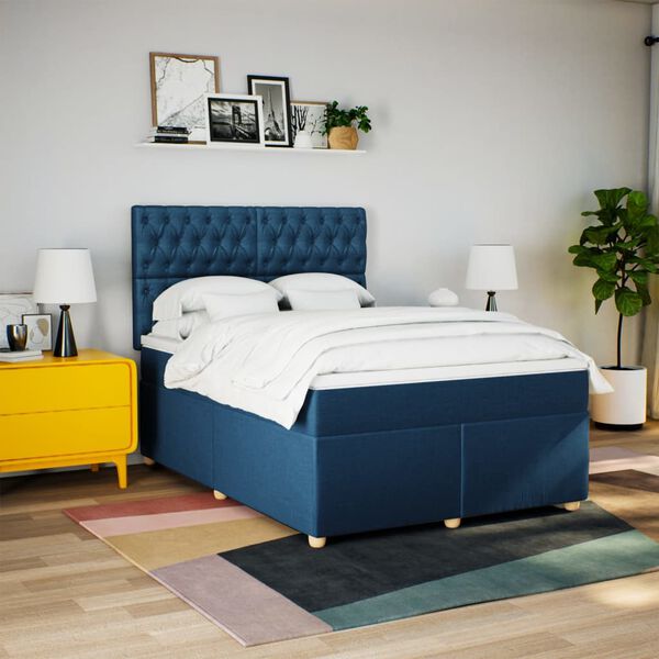 vidaXL Posteľn&yacute; r&aacute;m boxspring s matracom modr&yacute; 160x200 cm l&aacute;tka