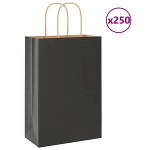 vidaXL Papierov&eacute; ta&scaron;ky 250 ks s r&uacute;čkami, čierna, 21x11x31 cm
