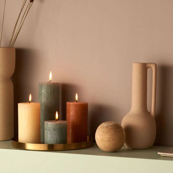 Bolsius Rustik&aacute;lne valcov&eacute; sviečky Shine 4 ks 190x68mm, svieža olivov&aacute;