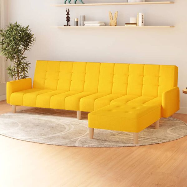 vidaXL 2-miestna rozkladacia pohovka s podnožkou žlt&aacute; l&aacute;tkov&aacute;