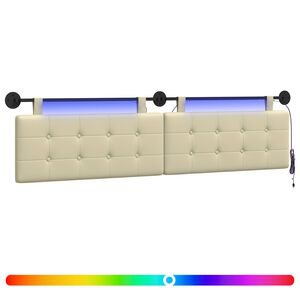 vidaXL Z&aacute;vesn&eacute; čelo postele S LED svetlom Kr&eacute;mov&aacute; Umel&aacute; koža