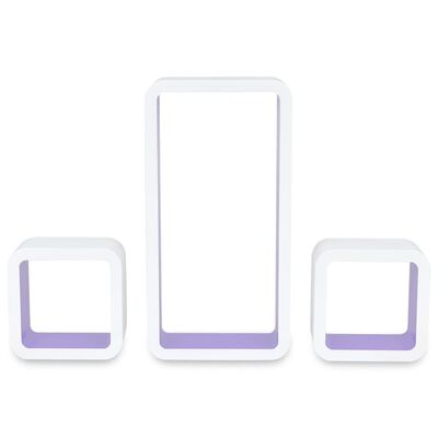 vidaXL Nástenné poličky v tvare kocky 6 ks bielo-purpurové