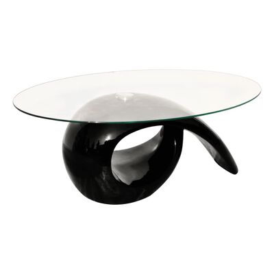 vidaXL Konferenčný stolík, oválna sklenená doska, vysoký lesk, čierny
