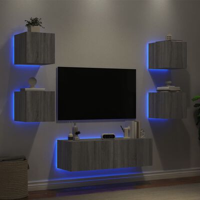vidaXL 5-dielne TV nástenné skrinky s LED svetlami sivý dub sonoma