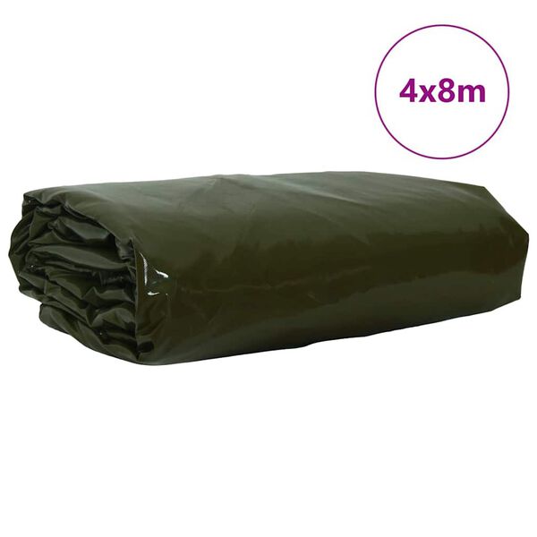 vidaXL Tarpaulin 650g / m&sup2; Olivov&aacute; zelen&aacute; 4 x 8 m Pl&aacute;tno s PVC povrchom