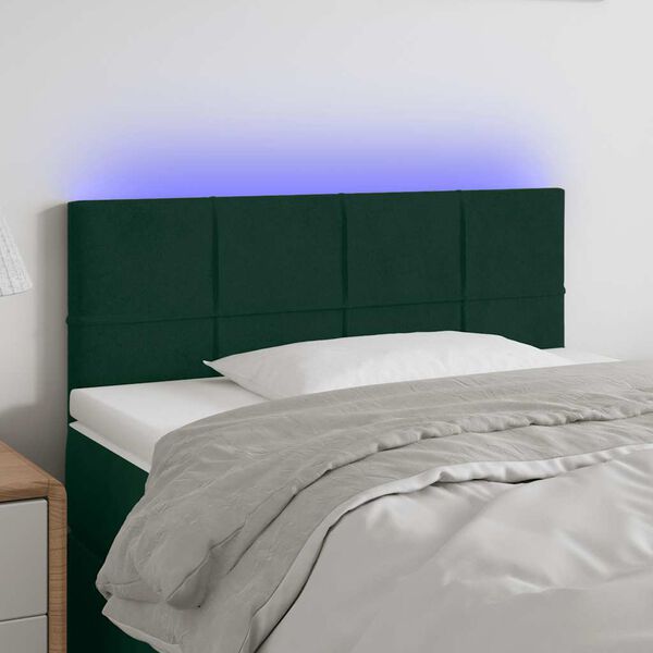 vidaXL Čelo postele s LED tmavozelen&eacute; 80x5x78/88 cm zamat