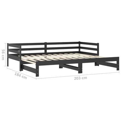 vidaXL Rozkladacia denná posteľ 2x(90x200)cm, čierna, borovicový masív