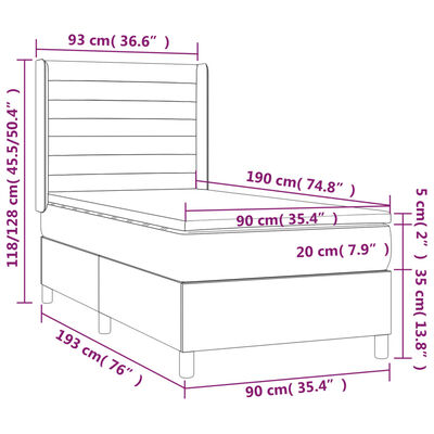 vidaXL Posteľ boxsping s matracom a LED bledosivá 90x190 cm látka