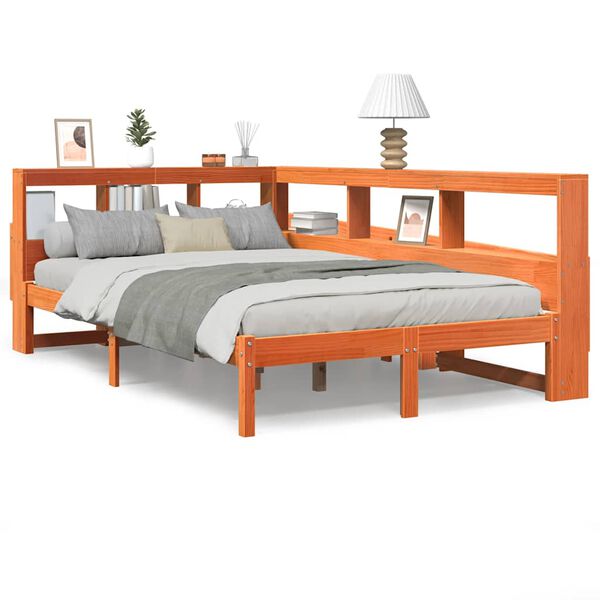 vidaXL Posteľ s knižnicou bez matraca voskov&aacute; 120x190 cm borovica