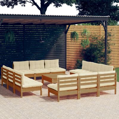 vidaXL 13-dielny záhradný set s krémovými vankúšmi borovicové drevo