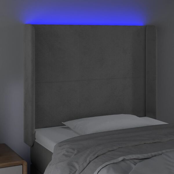 vidaXL Čelo postele s LED bledosiv&eacute; 93x16x118/128 cm zamat