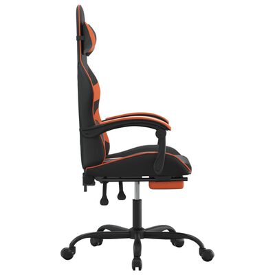 vidaXL Otočná herná stolička s podnožkou čierna a oranžová umelá koža