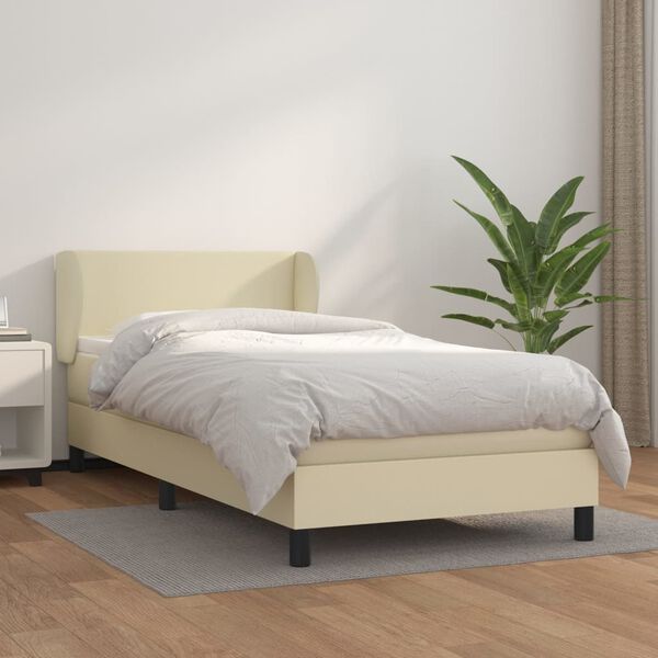 vidaXL Boxspring posteľ s matracom kr&eacute;mov&aacute; 80x200 cm umel&aacute; koža