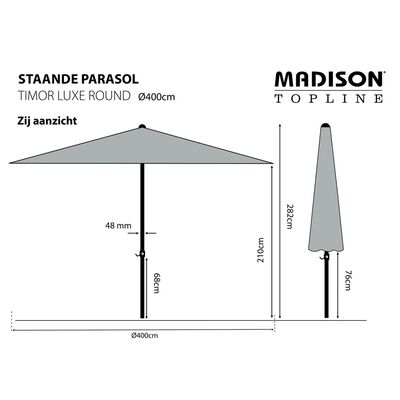 Madison Slnečník Timor Luxe 400 cm, sivohnedý PAC8P015