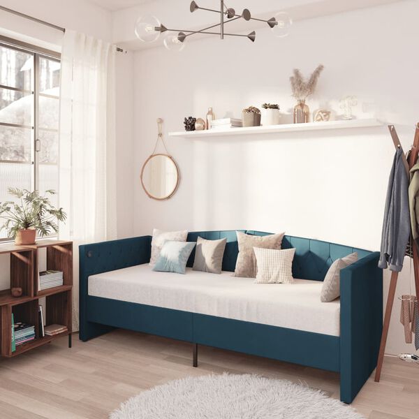 vidaXL Pohovka s USB modr&aacute; zamatov&aacute; 90x200 cm