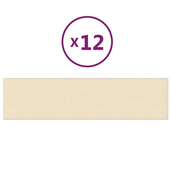 vidaXL Nástenné panely 12 ks krémové 60x15 cm látkové 1,08 m²