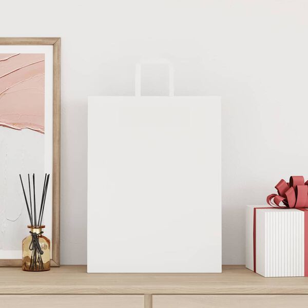 vidaXL Papierov&eacute; ta&scaron;ky 50 ks s r&uacute;čkami, biele, 32x12x42 cm