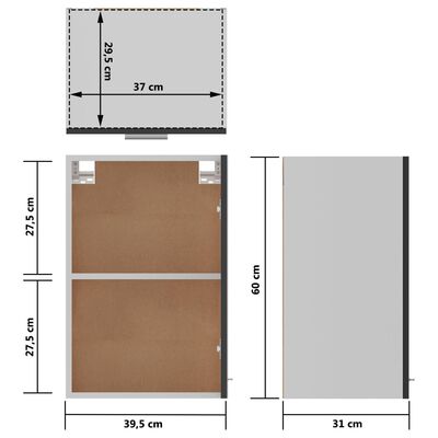 vidaXL Závesná skrinka, sivá 39,5x31x60 cm, kompozitné drevo