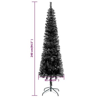 vidaXL Úzky osvetlený vianočný stromček s guľami, čierny 240 cm