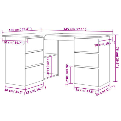 vidaXL Rohový stôl, lesklý čierny 145x100x76 cm, drevotrieska