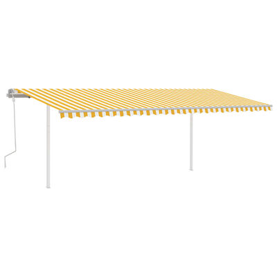 vidaXL Ručne zaťahovacia markíza so stĺpikmi 6x3,5 m žlto-biela
