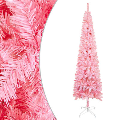 vidaXL Úzky osvetlený vianočný stromček, ružový 210 cm