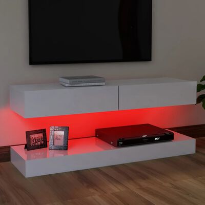 vidaXL TV skrinka s LED svetlami lesklá biela 120x35 cm