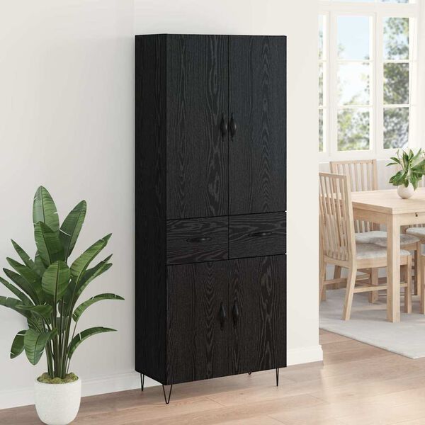 vidaXL Highboard so z&aacute;suvkou 2 pcs Čierny dub Kon&scaron;trukčn&eacute; drevo a sklo