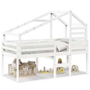 vidaXL Vysok&aacute; posteľ so strechou biela 75x190 cm borovicov&yacute; mas&iacute;v