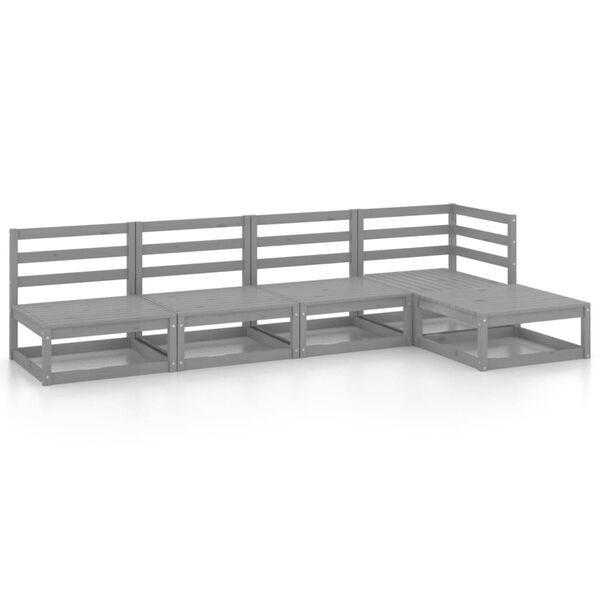 vidaXL 5-dielna z&aacute;hradn&aacute; sedacia s&uacute;prava siv&aacute; borovicov&yacute; mas&iacute;v