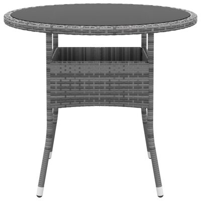 vidaXL Záhradný stôl Ø80x75 cm tvrdené sklo a polyratan sivý