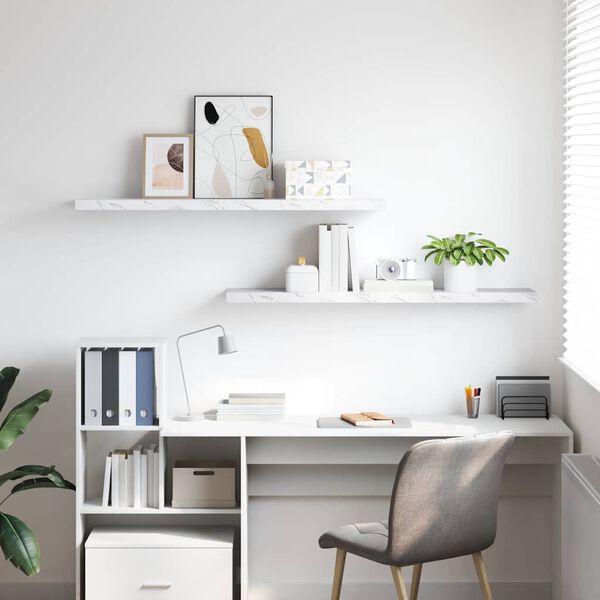 vidaXL Stenná polica Nástenný 2 pcs Biely mramor 120 x 23,5 x 4 cm