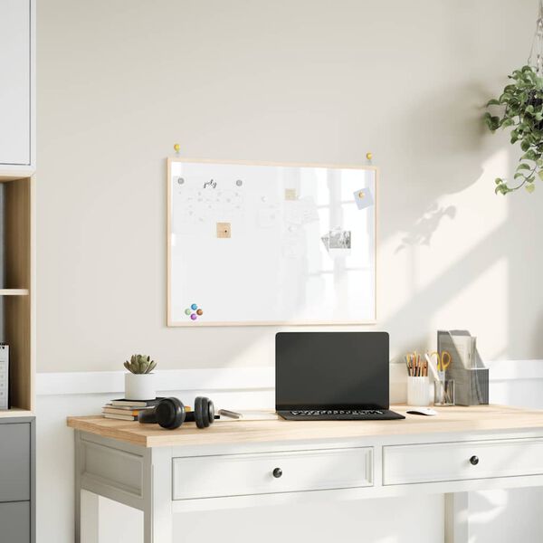 vidaXL Magnetick&aacute; biela tabuľa s r&aacute;mom z mas&iacute;vneho borovicov&eacute;ho dreva 80x55 cm