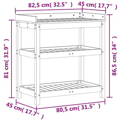 vidaXL Stôl na presádzanie s policami 82,5x45x86,5 cm impreg. borovica