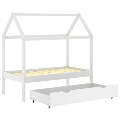 vidaXL Detský posteľný rám so zásuvkou biely 70x140 cm borovica