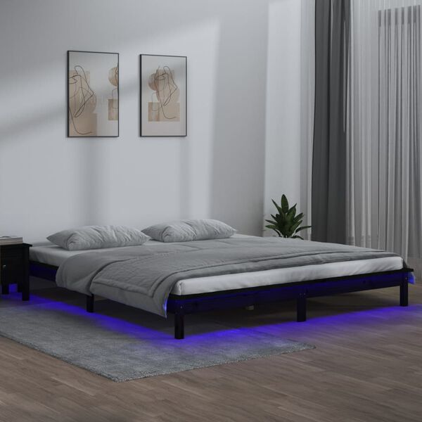 vidaXL Posteľn&yacute; r&aacute;m LED čierny 120x190cm mal&eacute; dvojl&ocirc;žko mas&iacute;vne drevo