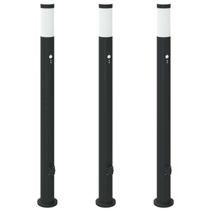 vidaXL Stĺpikov&eacute; svetl&aacute; so senzorom a z&aacute;suvkou 3 ks 110 cm nehrdzavej&uacute;ca oceľ IP44