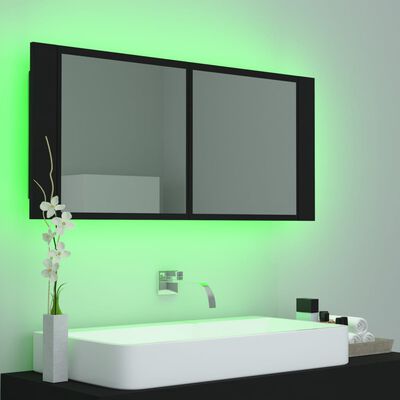 vidaXL LED kúpeľňová zrkadlová skrinka čierna 100x12x45 cm akryl