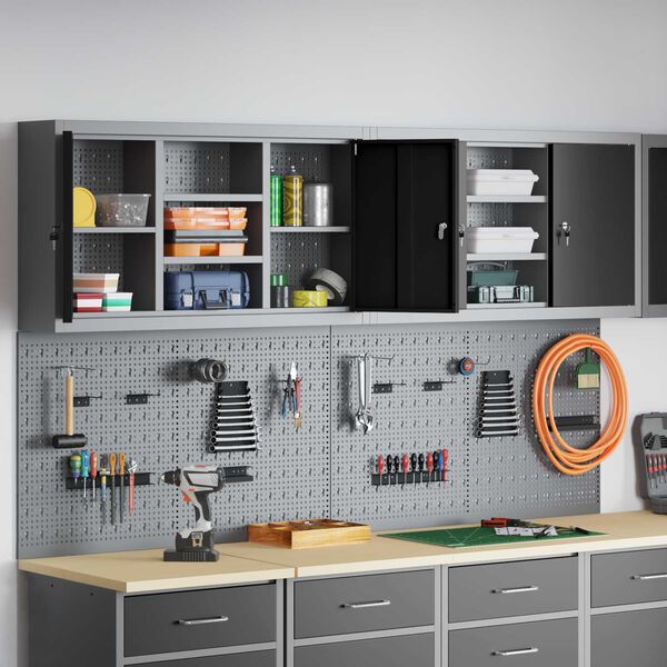 vidaXL Sada n&aacute;strojov&yacute;ch skr&iacute;ň s poličkou s &uacute;ložiskom 6 pcs Čierna