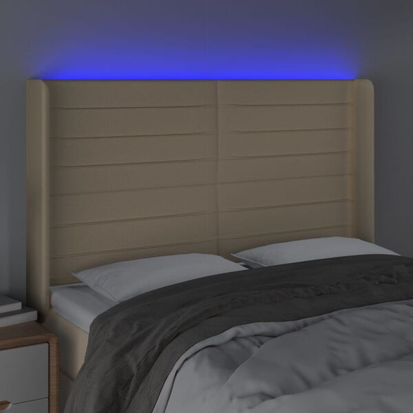 vidaXL Čelo postele s LED kr&eacute;mov&eacute; 147x16x118/128 cm l&aacute;tka