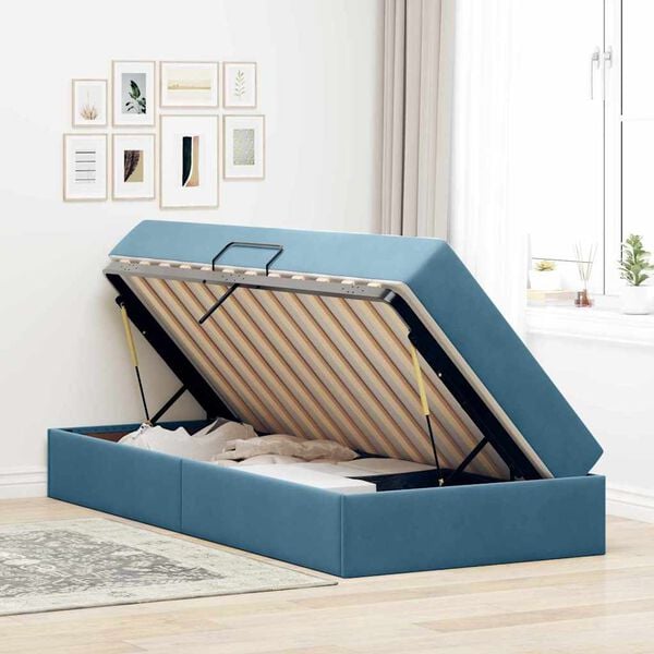 vidaXL Postel s &uacute;ložn&yacute;m prostorem a matrac&iacute; Tmavomodr&aacute; 100 x 200 cm