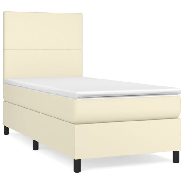 vidaXL Boxspring posteľ s matracom kr&eacute;mov&aacute; 90x200 cm umel&aacute; koža