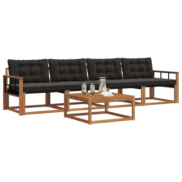 vidaXL Z&aacute;hradn&aacute; s&uacute;prava gaučov s vank&uacute;&scaron;om 5 pcs Pr&iacute;rodn&aacute; a čierna